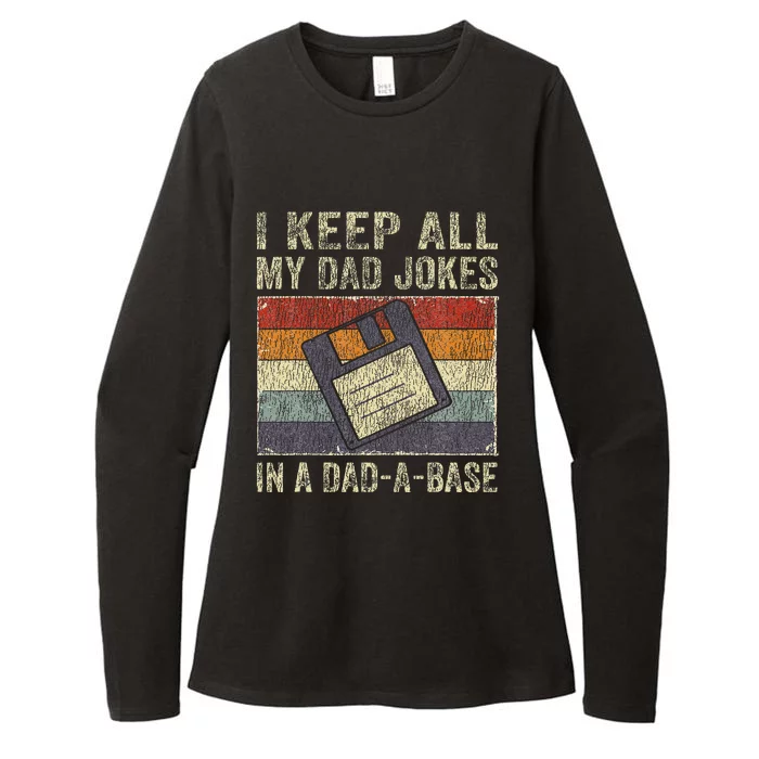 I Keep All My Dad Jokes In A DadABase Vintage Father Dad Womens CVC Long Sleeve Shirt