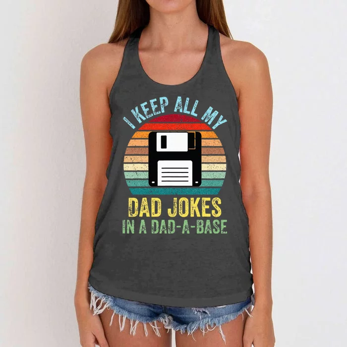 I Keep All My Dad Jokes In A DadABase Women's Knotted Racerback Tank