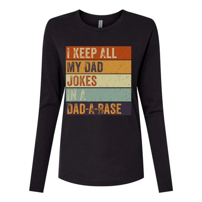 I Keep All My Dad Jokes In A Dadabase Vintage Father Dad Womens Cotton Relaxed Long Sleeve T-Shirt