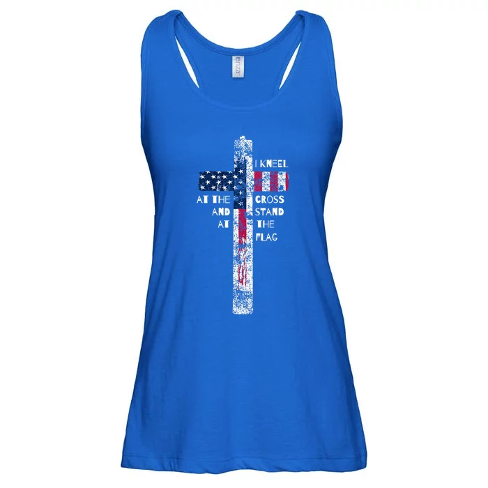 I Kneel At The Cross And Stand Patriotic Stand For The Flag Gift Ladies Essential Flowy Tank