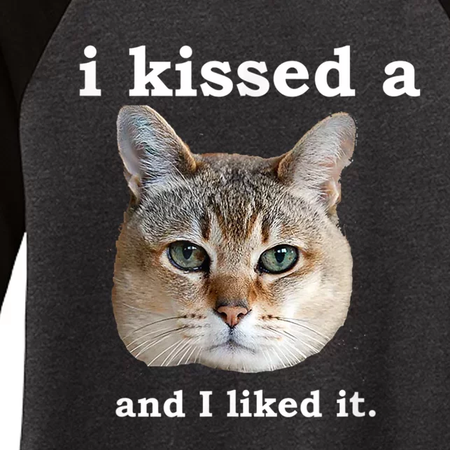 I Kissed A Cat And I Liked It Funny Novelty Design Women's Tri-Blend 3/4-Sleeve Raglan Shirt