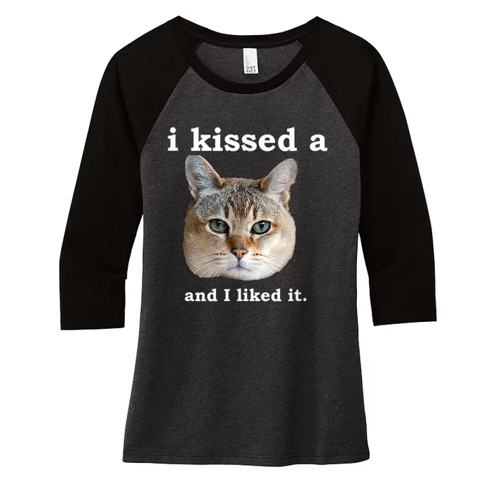 I Kissed A Cat And I Liked It Funny Novelty Design Women's Tri-Blend 3/4-Sleeve Raglan Shirt