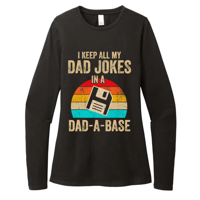 I Keep All My Dad Jokes In A DadABase Vintage Fathers Day Womens CVC Long Sleeve Shirt