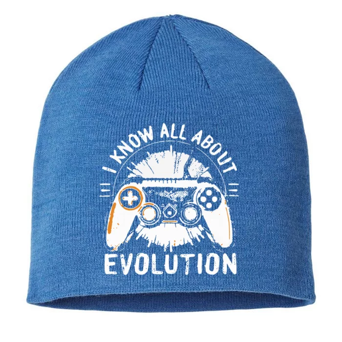 I Know All About Evolution Funny Video Game Controller Gift 8 1/2in Sustainable Knit Beanie