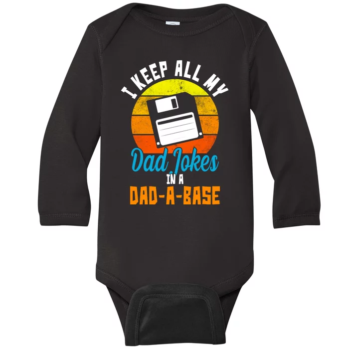 I Keep All My Dad Jokes In A Dad A Base Vintage Sunset Baby Long Sleeve Bodysuit