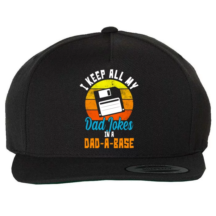 I Keep All My Dad Jokes In A Dad A Base Vintage Sunset Wool Snapback Cap