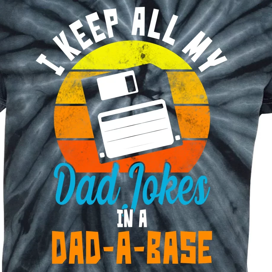 I Keep All My Dad Jokes In A Dad A Base Vintage Sunset Kids Tie-Dye T-Shirt