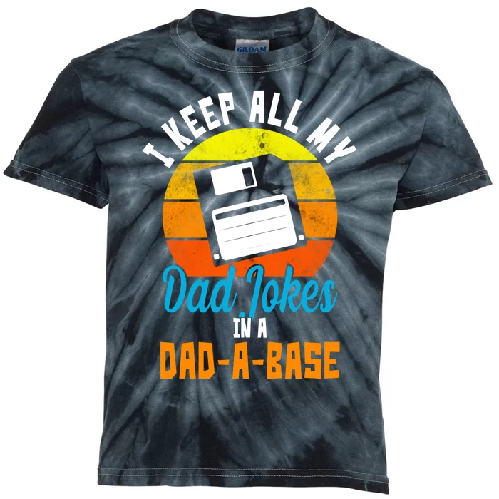 I Keep All My Dad Jokes In A Dad A Base Vintage Sunset Kids Tie-Dye T-Shirt