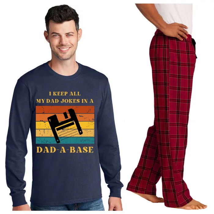 I Keep All My Dad Jokes In A DadABase Vintage Fathers Day Gift Long Sleeve Pajama Set