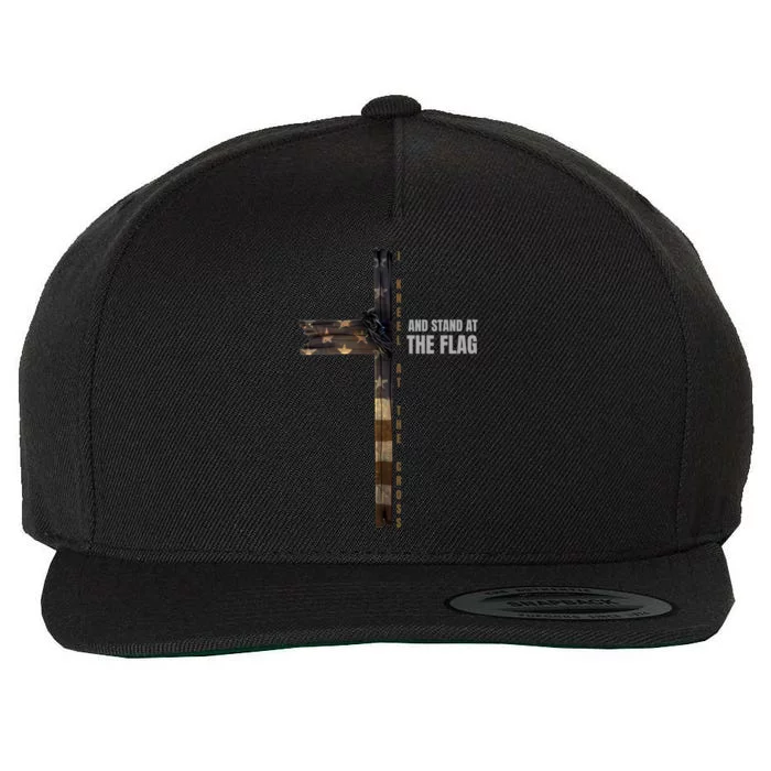 I Kneel At The Cross And Stand At The Flag Gift Wool Snapback Cap