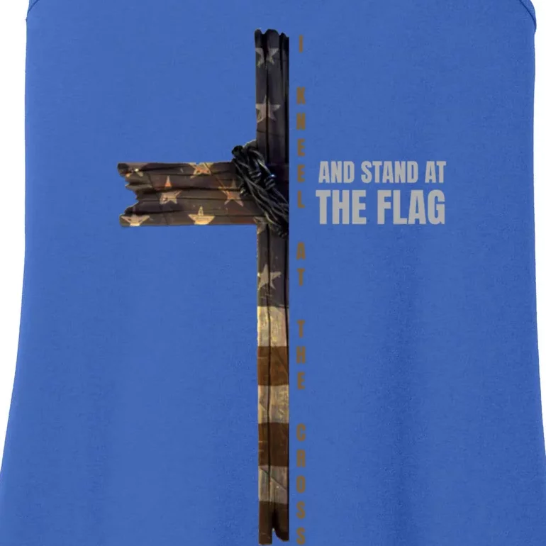 I Kneel At The Cross And Stand At The Flag Gift Ladies Essential Tank