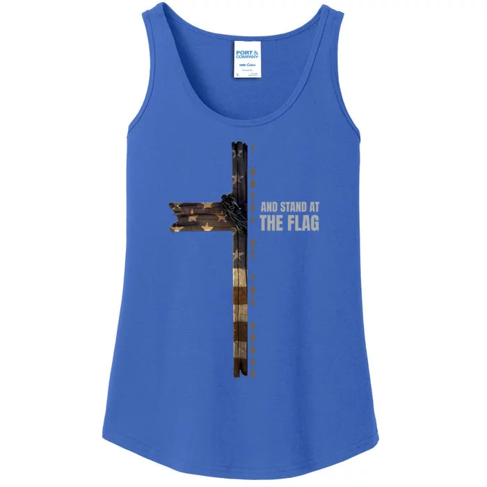 I Kneel At The Cross And Stand At The Flag Gift Ladies Essential Tank