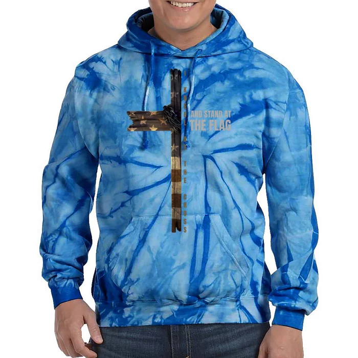 I Kneel At The Cross And Stand At The Flag Gift Tie Dye Hoodie