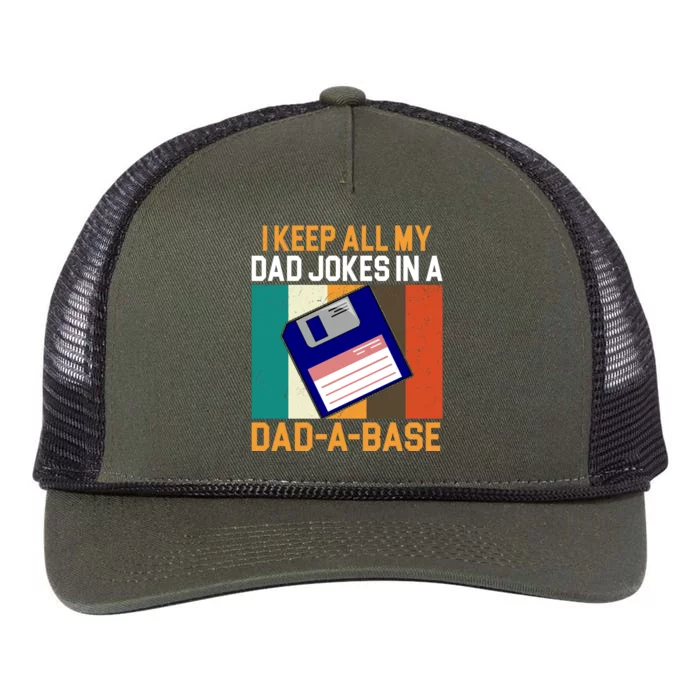 I Keep All My Dad Jokes In A Dad A Base Vintage Funny Retro Rope Trucker Hat Cap