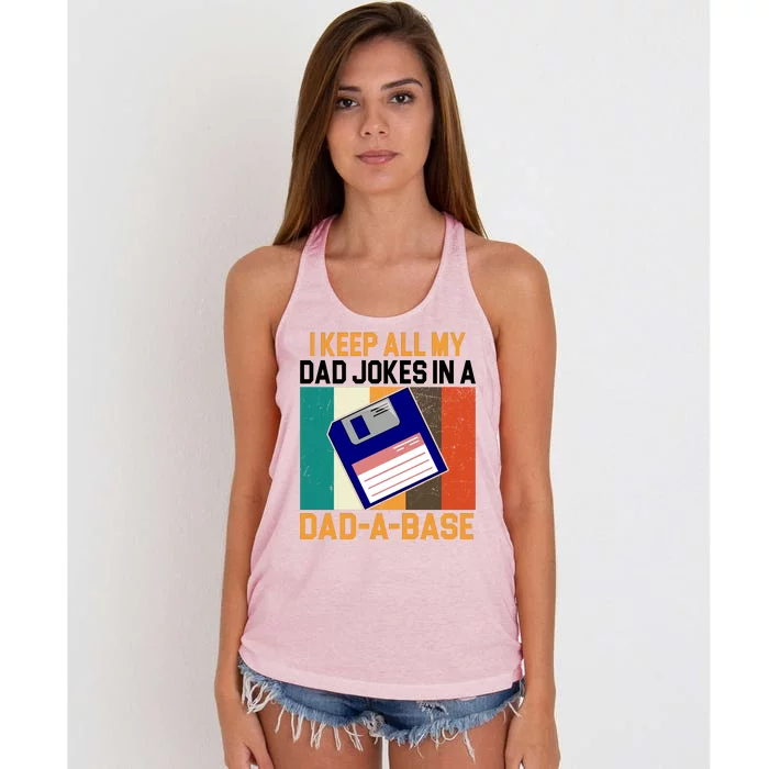 I Keep All My Dad Jokes In A Dad A Base Vintage Funny Women's Knotted Racerback Tank