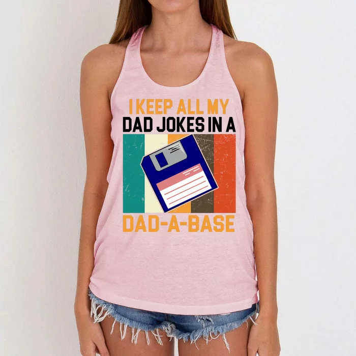 I Keep All My Dad Jokes In A Dad A Base Vintage Funny Women's Knotted Racerback Tank