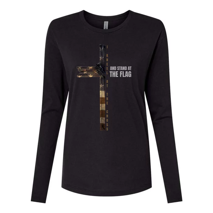 I Kneel At The Cross And Stand At The Flag Gift Womens Cotton Relaxed Long Sleeve T-Shirt