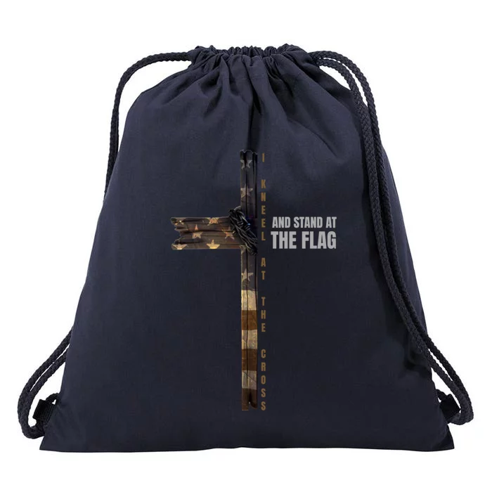 I Kneel At The Cross And Stand At The Flag Gift Drawstring Bag