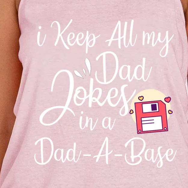 I Keep All My Dad Jokes In A Dadabase Funny Dad Jokes Great Gift Women's Knotted Racerback Tank