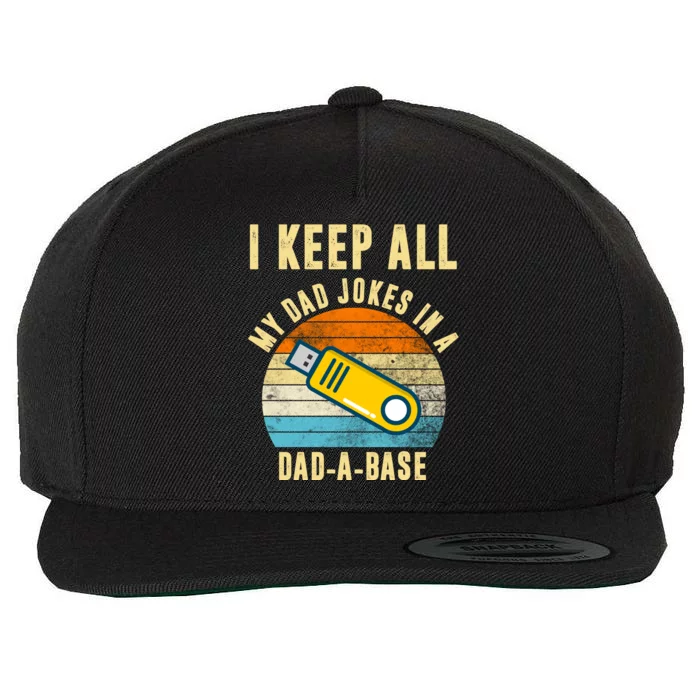 I Keep All My Dad Jokes In A Dad A Base Retro Sunset Wool Snapback Cap