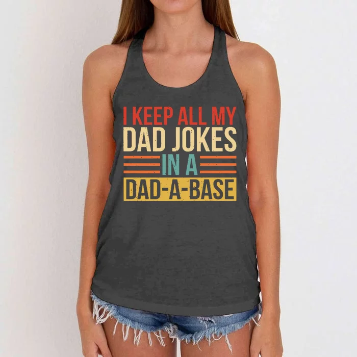 I Keep All My Dad Jokes In A Dad A Base Women's Knotted Racerback Tank