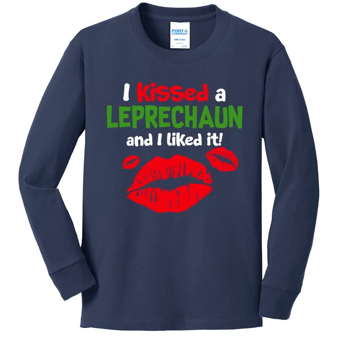 I Kissed A Leprechaun St Patricks Outfit Kids Long Sleeve Shirt