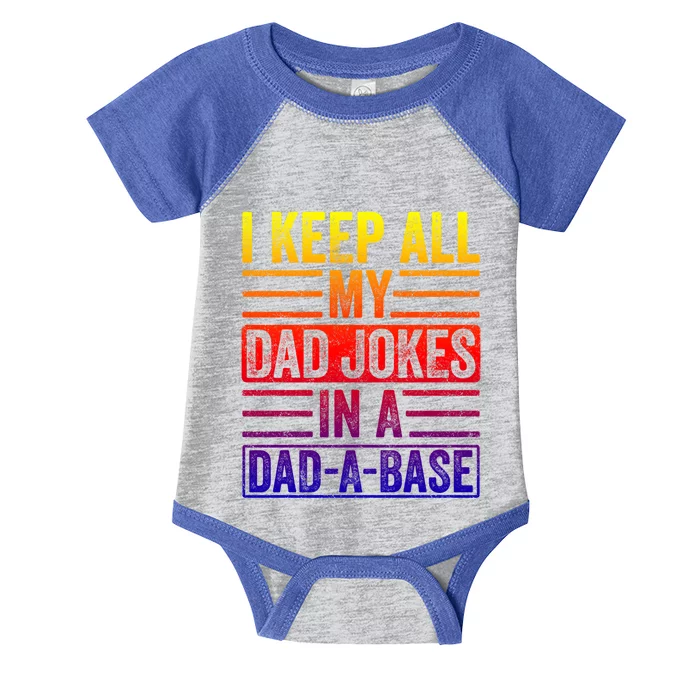 I Keep All My Dad Jokes In A Dadgiftagiftbase Funny Vintage Father Cute Gift Infant Baby Jersey Bodysuit