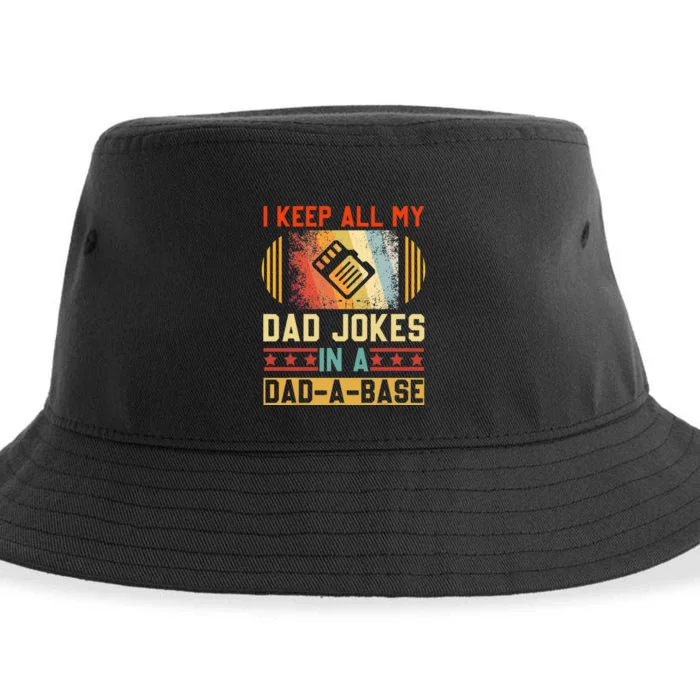 I Keep All My Dad Jokes In A Dad A Base Vintage Fathers Day Sustainable Bucket Hat