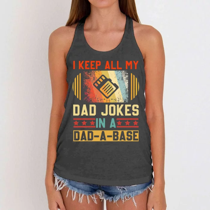 I Keep All My Dad Jokes In A Dad A Base Vintage Fathers Day Women's Knotted Racerback Tank