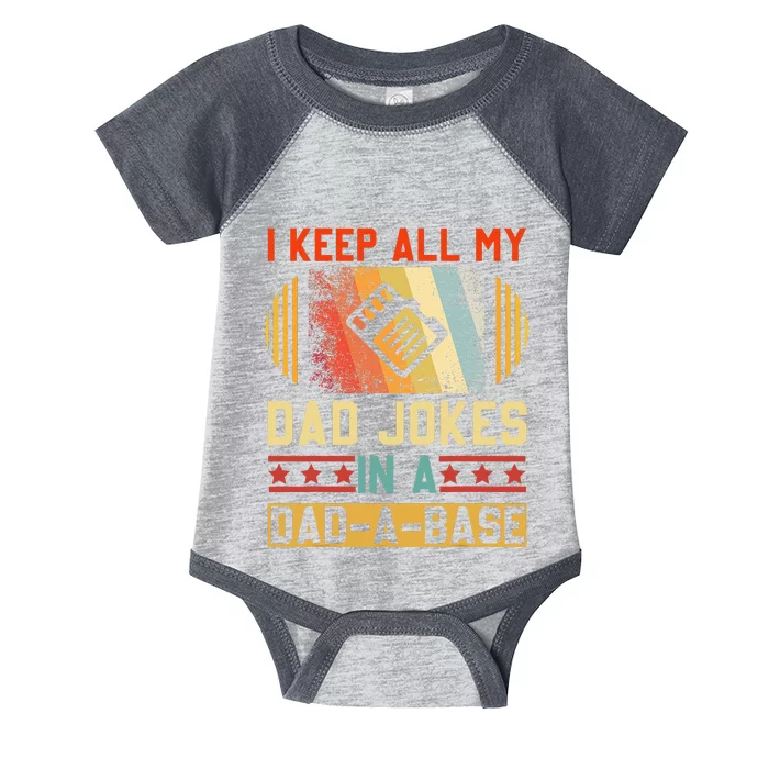 I Keep All My Dad Jokes In A Dad A Base Vintage Fathers Day Infant Baby Jersey Bodysuit