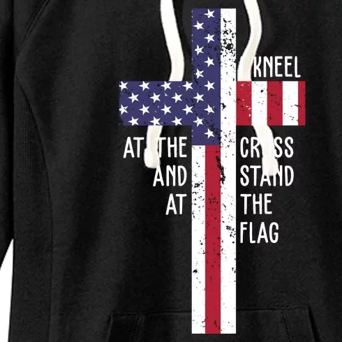 I Kneel At The Cross And Stand At The Flag USA Cross Women's Fleece Hoodie