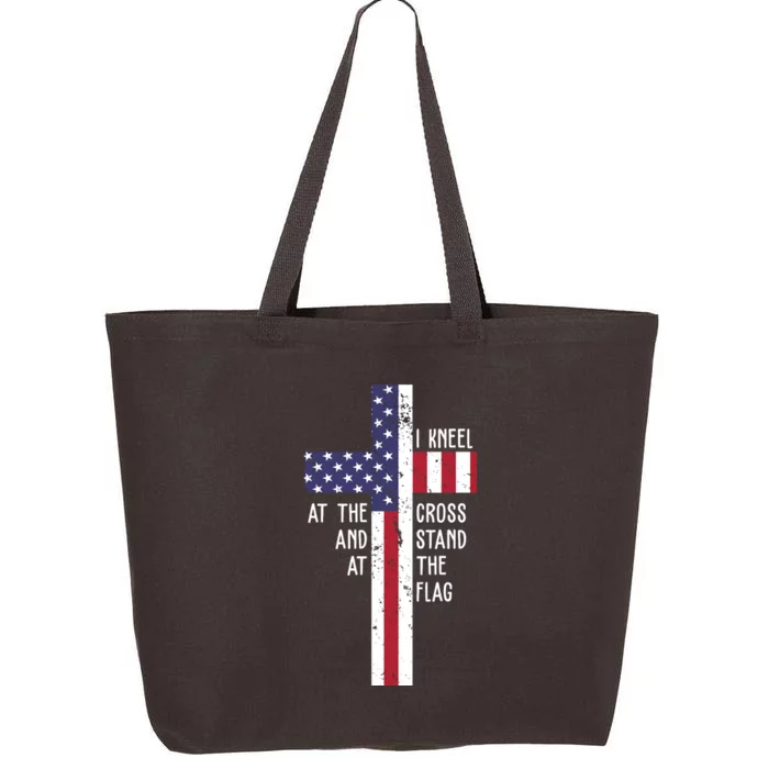 I Kneel At The Cross And Stand At The Flag USA Cross 25L Jumbo Tote