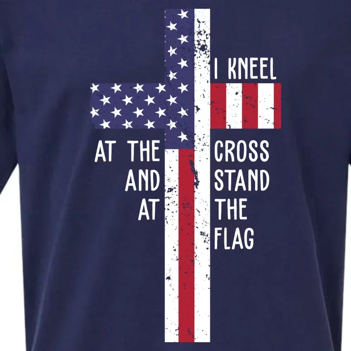 I Kneel At The Cross And Stand At The Flag USA Cross Sueded Cloud Jersey T-Shirt