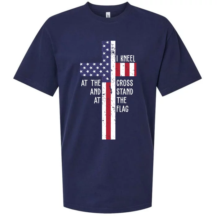 I Kneel At The Cross And Stand At The Flag USA Cross Sueded Cloud Jersey T-Shirt