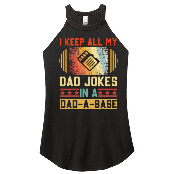 I Keep All My Dad Jokes In A DadABase Vintage Fathers Day Women’s Perfect Tri Rocker Tank