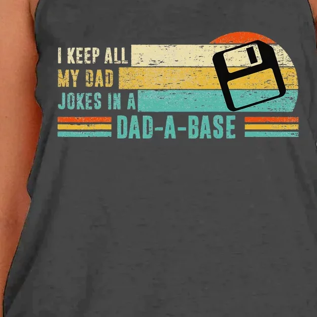 I Keep All My Dad Jokes In A Dad-A-Base Fathers Day Gift Women's Knotted Racerback Tank