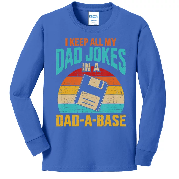 I Keep All My Dad Jokes In A Dadmeaningful Giftameaningful Giftbase Vintage Fath Kids Long Sleeve Shirt