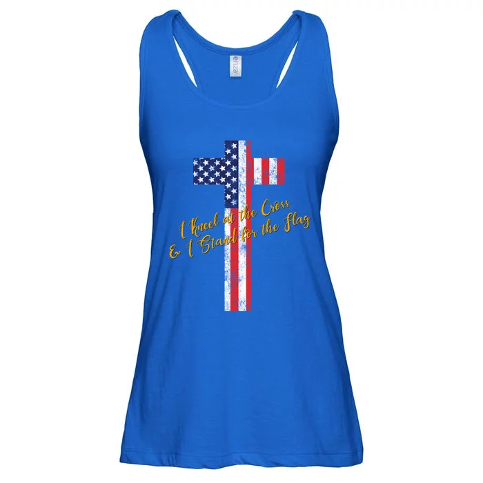 I Kneel At The Cross And Stand For The Flag Vintage Gift Ladies Essential Flowy Tank