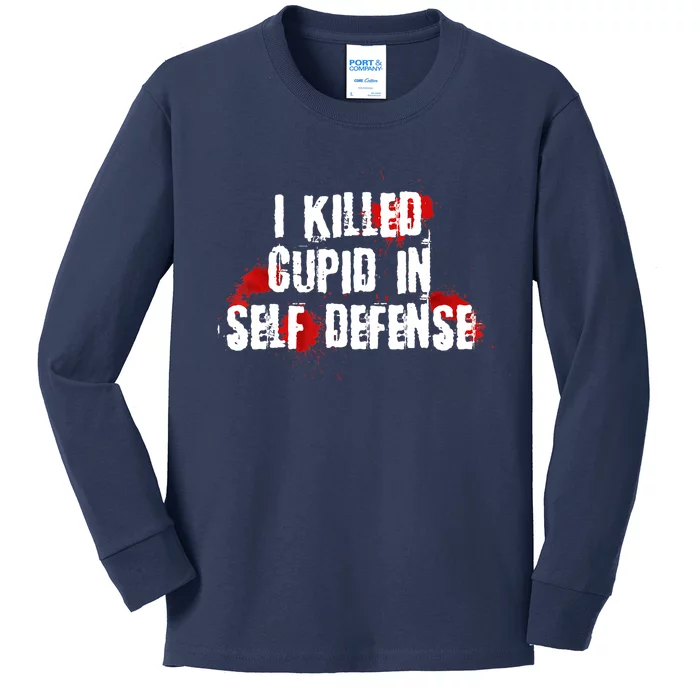 I Killed Cupid In Self Defense Funny Valentine's Day Kids Long Sleeve Shirt