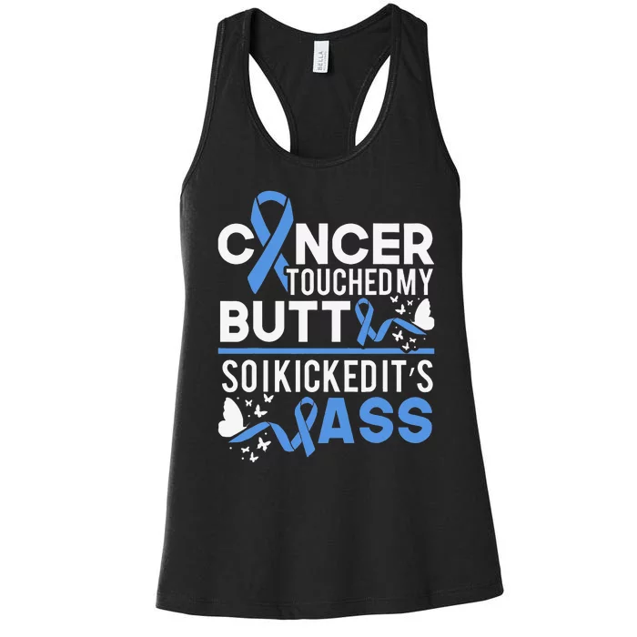 i kicked cancers butt Colon cancer awareness Women's Racerback Tank