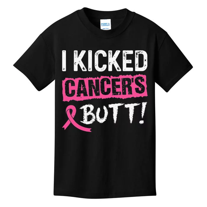 I Kicked Cancer's Butt Pink Ribbon Breast Cancer Awareness Kids T-Shirt