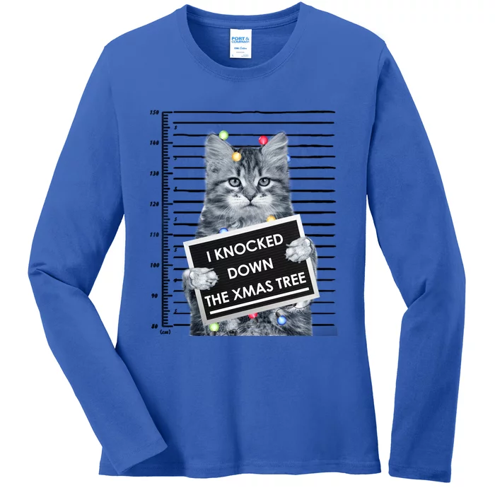 I Knocked Down The Xmas Tree Funny Christmas Kitty Cat Lover Cool Gift Ladies Long Sleeve Shirt