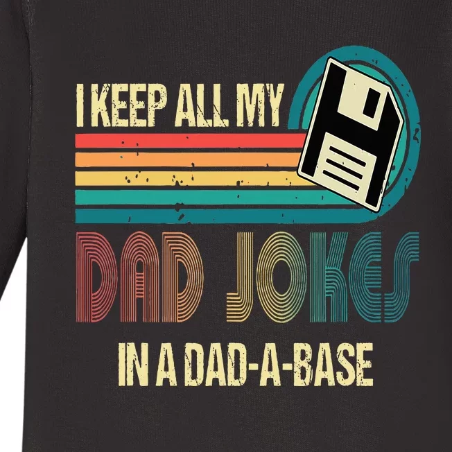 I Keep Dad Jokes In A Dad A Base Funny Fathers Day Baby Long Sleeve Bodysuit