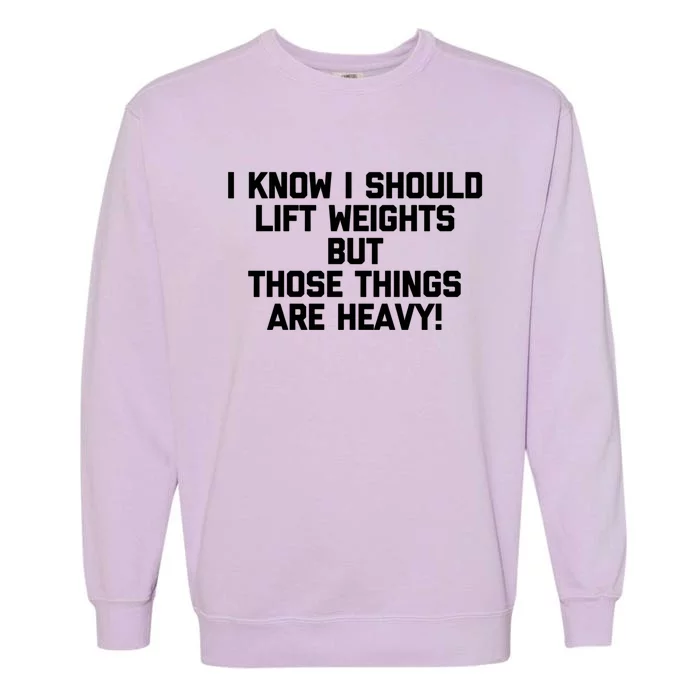 I Know I Should Lift Weights But Those Things Are Heavy Gym Gift Garment-Dyed Sweatshirt