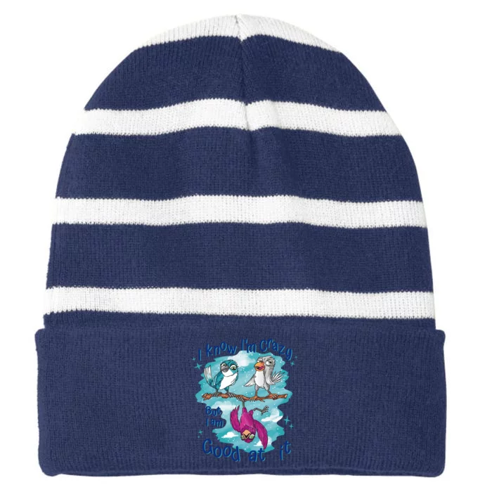 I Know I'm Crazy Funny Birds Striped Beanie with Solid Band