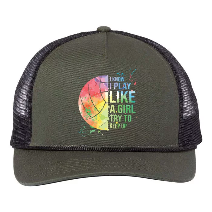 I Know I Play Like A Try To Keep Up Volleyball Retro Rope Trucker Hat Cap