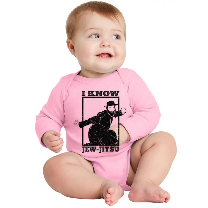 I Know Jew Jitsu Funny Jiu Jitsu Pun Jewish Martial Art Baby Long Sleeve Bodysuit