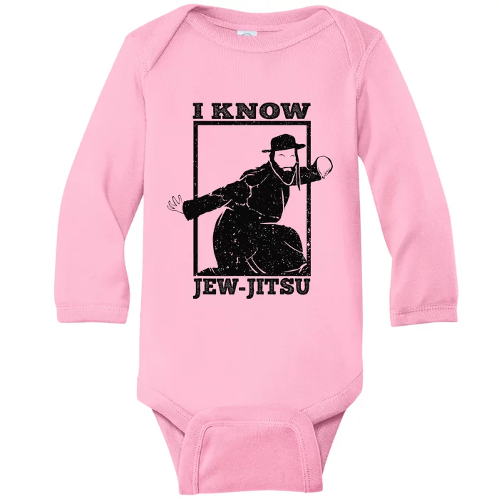 I Know Jew Jitsu Funny Jiu Jitsu Pun Jewish Martial Art Baby Long Sleeve Bodysuit