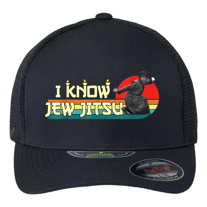 I Know Jew Jitsu Funny Vintage Retro Martial Arts Flexfit Unipanel Trucker Cap