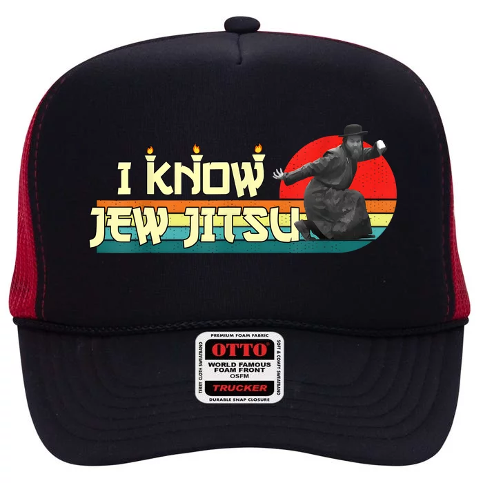 I Know Jew Jitsu Funny Vintage Retro Martial Arts High Crown Mesh Trucker Hat